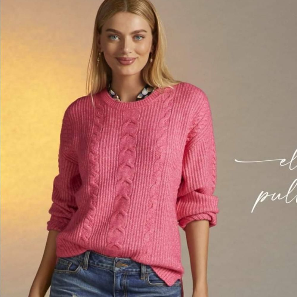 Cabi Elsa Pullover Sweater Crewneck Cable Pink Size XS #4245 Pullover - Picture 9 of 9